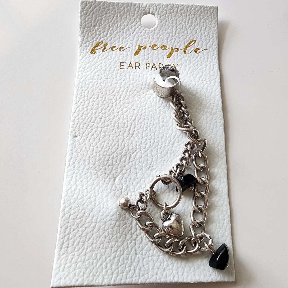 Free People | NWT | Headturner Ear Party Cuff Silver Black Gemstone Boho